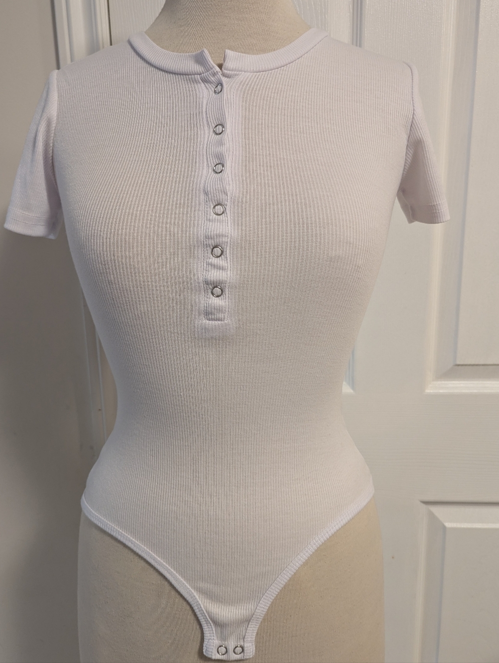 Rue21 White Ribbed Henley Snap Bodysuit